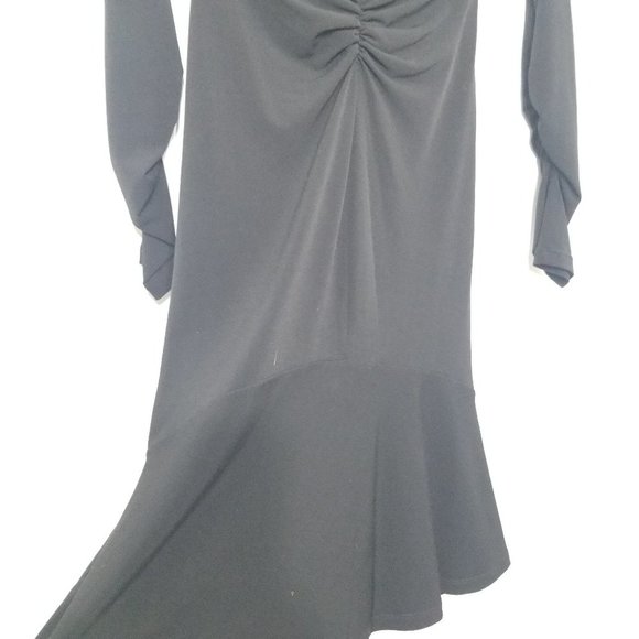 Joeffer Caoc Stunning Classic Black Gathered Midi Dress V-Neck Size Small - Picture 8 of 10